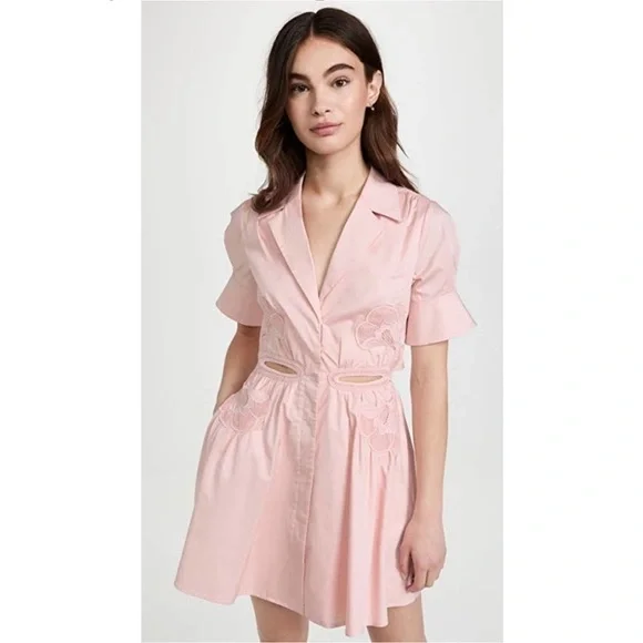 Self Portrait Pink Cutout Mini Lace Applique Trim Collared Mini Dress Mod - Picture 1 of 16